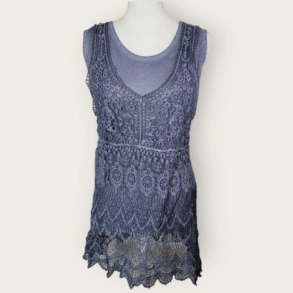 Simply Couture Crochet Dress Tank‎ Slip Sleeveless Blue Doily Girls Junior XL